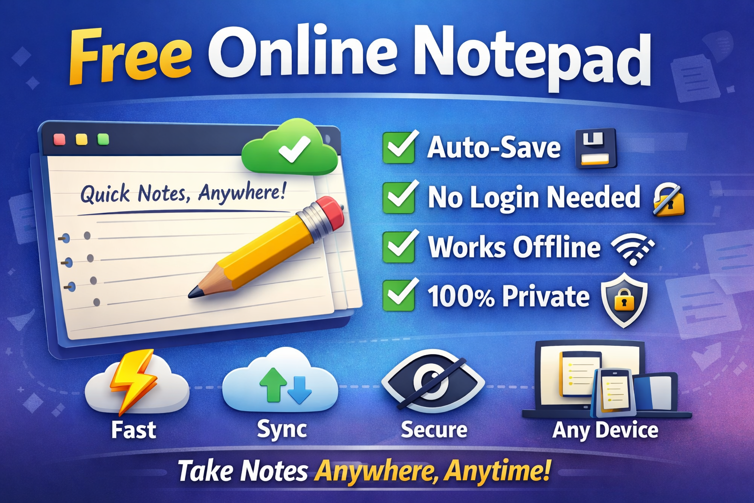 Free Online Notepad – Fast, Secure &amp;amp; Private Online Note-Taking Tool